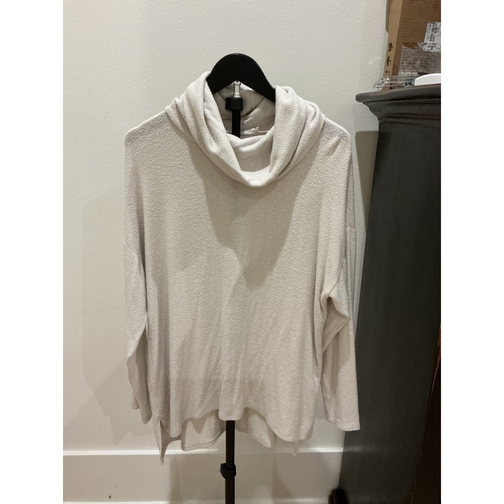 Lush Bone Cowl Neck Tunic Top Long Sleeve Textured Knit Pullover Large T15936